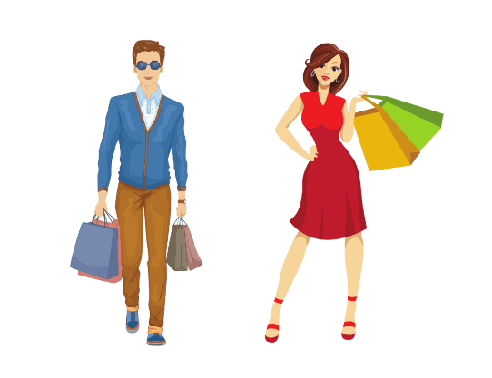 תמונה של אייקונים של גבר ואישה עושים קניות אופנה ולייף סטייל